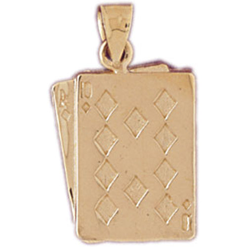 14k Yellow Gold Playing Cards, Ace and Queen Charm