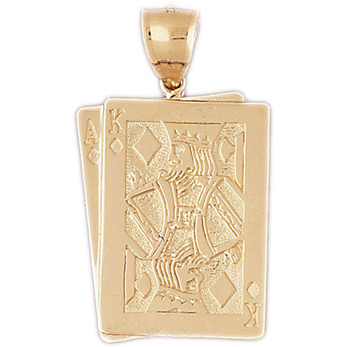 14k Yellow Gold Playing Cards, 21, Ace and King Charm