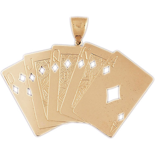 14k Yellow Gold Playing Cards, Royal Flush Charm