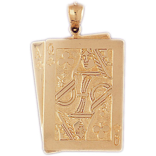 14k Yellow Gold Playing Cards, 21, Ace and Queen Charm