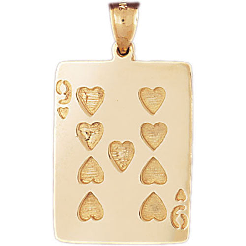 14k Yellow Gold Playing Cards, Nine of Hearts Charm