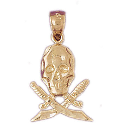 14k Yellow Gold Skull with Swords Charm