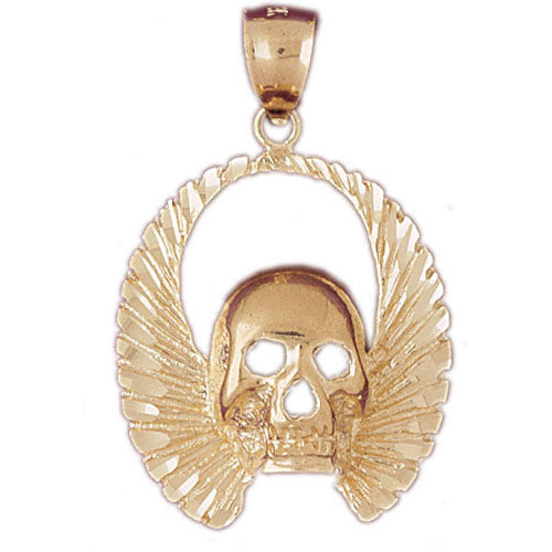 14k Yellow Gold Skull with Wings Charm