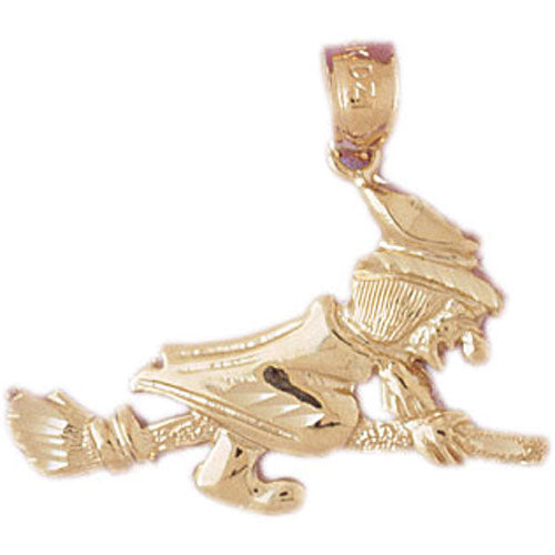 14k Yellow Gold Witch on Broom Charm