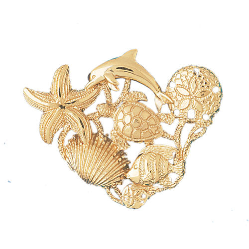 14k Yellow Gold Dolphins, Starfish, Turtle, Sand Dollar, Shell and Fish Charm