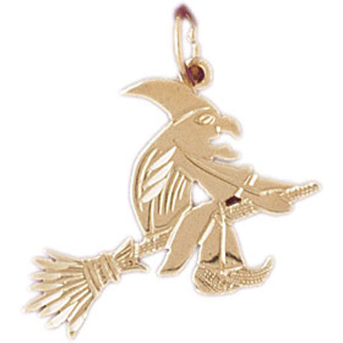 14k Yellow Gold Witch on Broom Charm