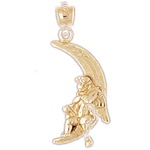 14k Yellow Gold Moon with Angel Charm