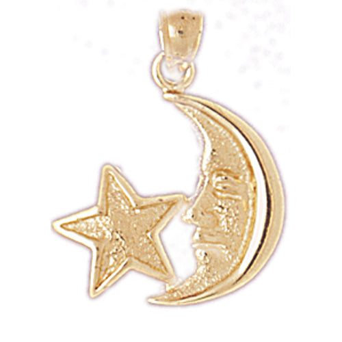 14k Yellow Gold Moon with Star Charm