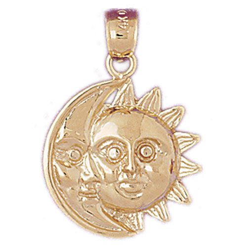 14k Yellow Gold Sun and Moon Charm