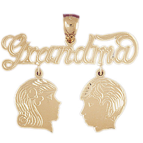 14k Yellow Gold Grandma with Son and Daughter Charm