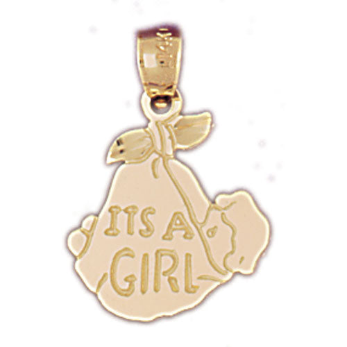 14k Yellow Gold It's a Girl Charm