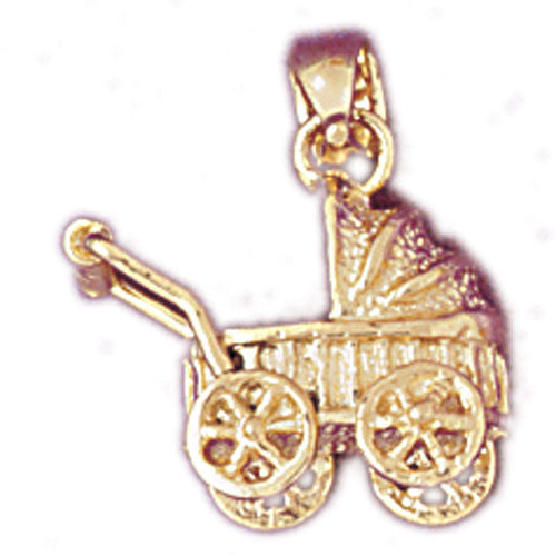 14k Yellow Gold 3-D Baby Stroller Charm
