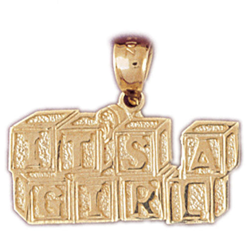 14k Yellow Gold It's a Girl Charm