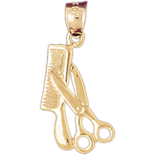 14k Yellow Gold 3-D Scissors and Comb Charm