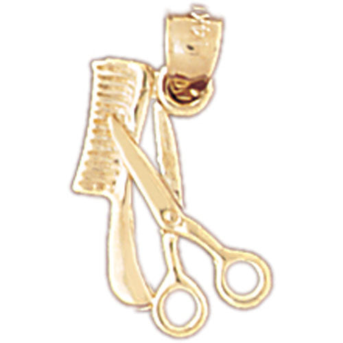 14k Yellow Gold 3-D Scissors and Comb Charm