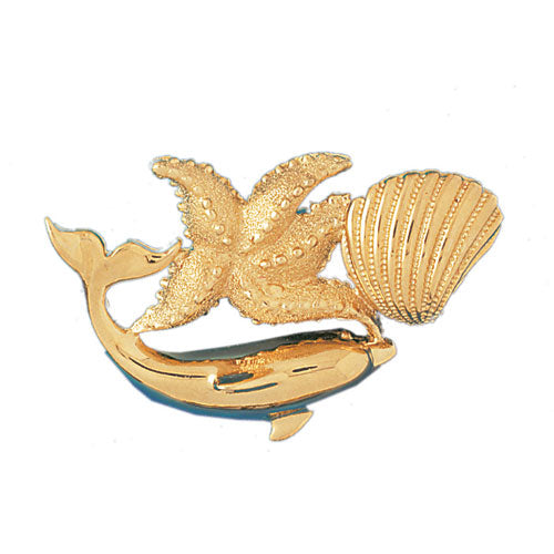14k Yellow Gold Dolphin with Starfish and Shell Charm