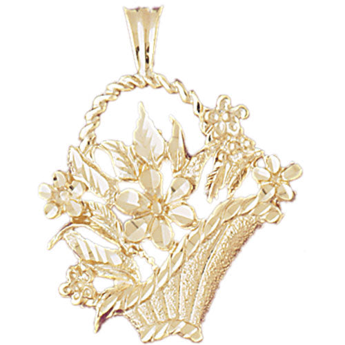 14k Yellow Gold Basket of Flowers Charm