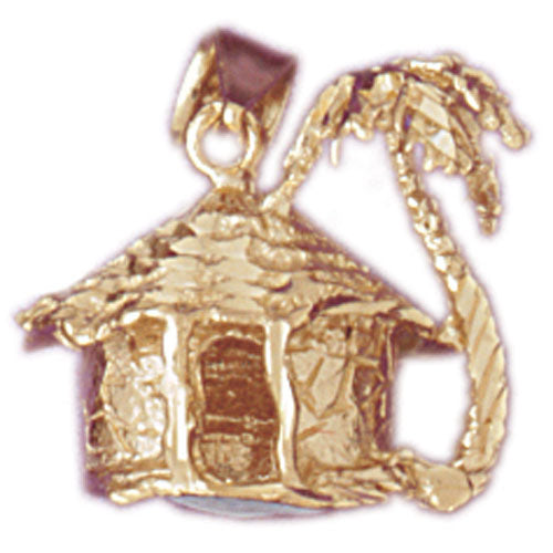 14k Yellow Gold 3-D Palm Tree and Hut Charm
