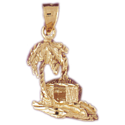14k Yellow Gold 3-D Palm Tree and Hut Charm