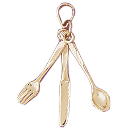 14k Yellow Gold 3-D Utensil Set, Fork, Knife, and Spoon Charm