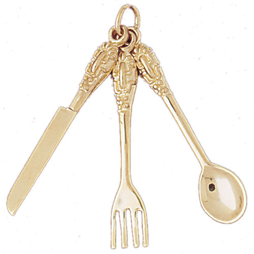 14k Yellow Gold Utensil Set, Knife, Fork, and Spoon Charm