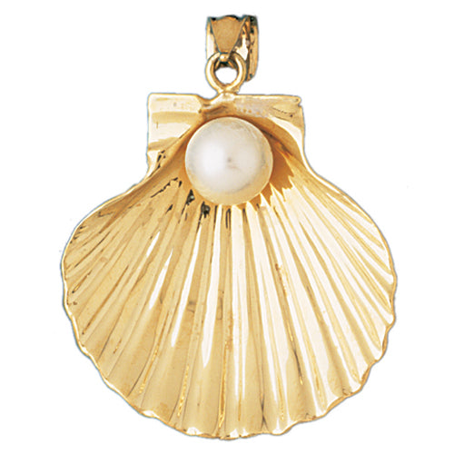 14k Yellow Gold Shell with Pearl Charm