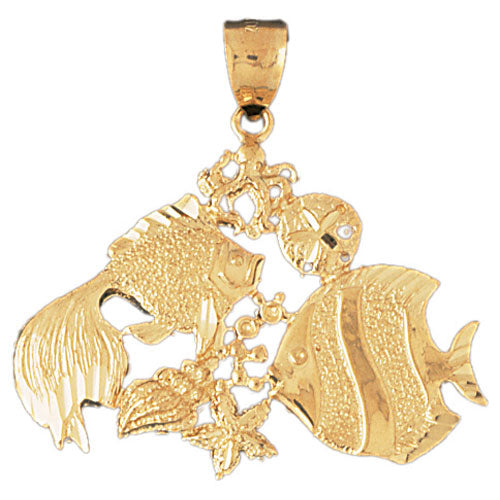 14k Yellow Gold Tropical Fish and Coral Charm