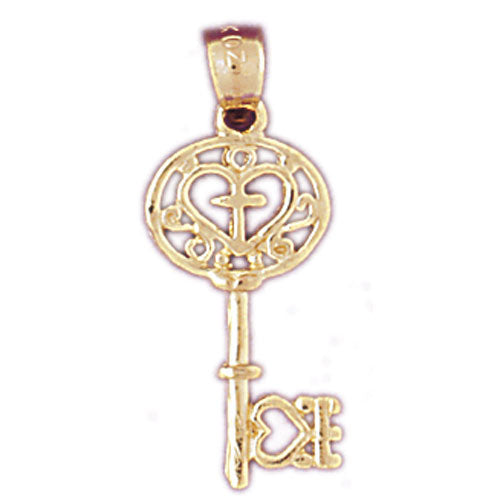 14k Yellow Gold Key with Cross Charm