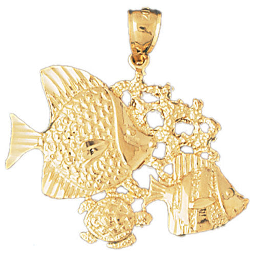14k Yellow Gold Tropical Fish, Coral and Turtle Charm
