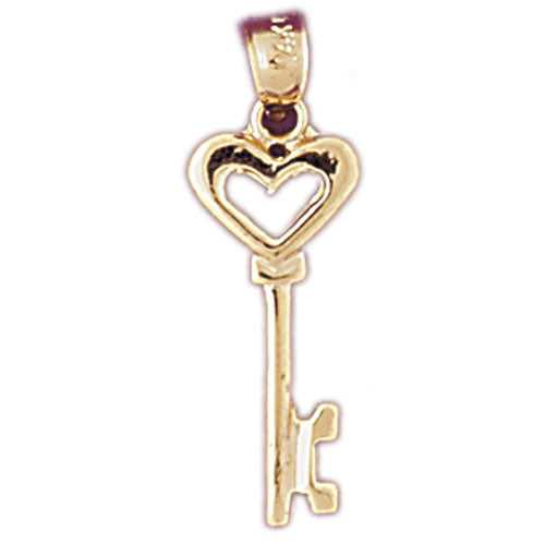 14k Yellow Gold Heart Key Charm