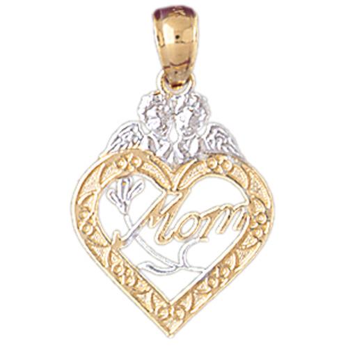 14k Gold Two tone Heart with Mom Charm