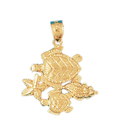 14k Yellow Gold Turtle, Starfish, and Shell Charm