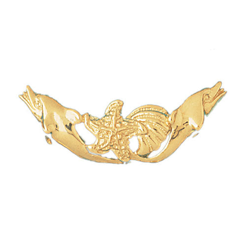 14k Yellow Gold Dolphins and Starfish Charm