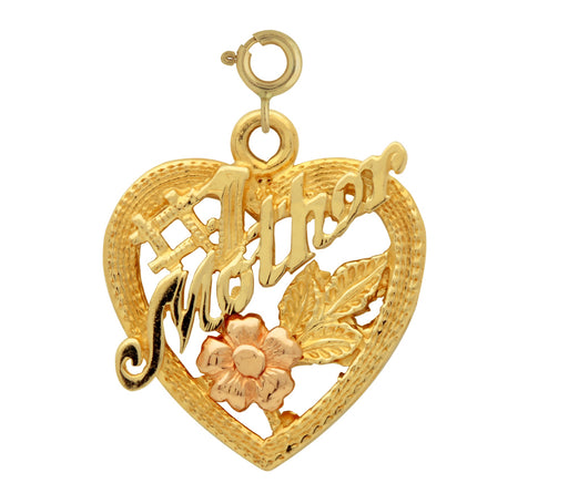 14k Gold Tri Color Heart with Mom Charm