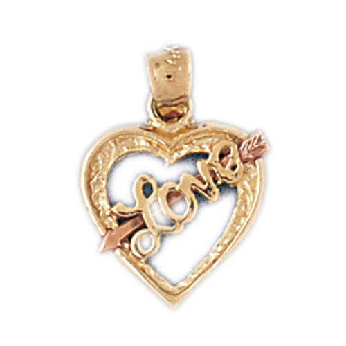 14k Gold Tri Color Heart with Love Charm
