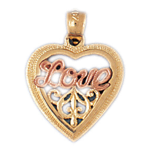 14k Gold Tri Color Heart with Love Charm