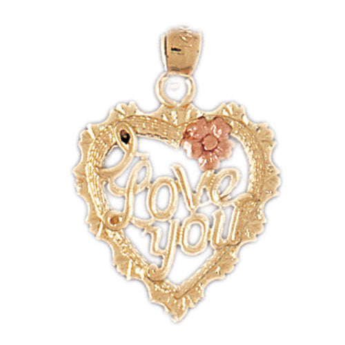 14k Gold Tri Color Heart with I Love You Charm