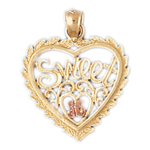 14k Gold Tri Color Heart with Sweet 16 Charm