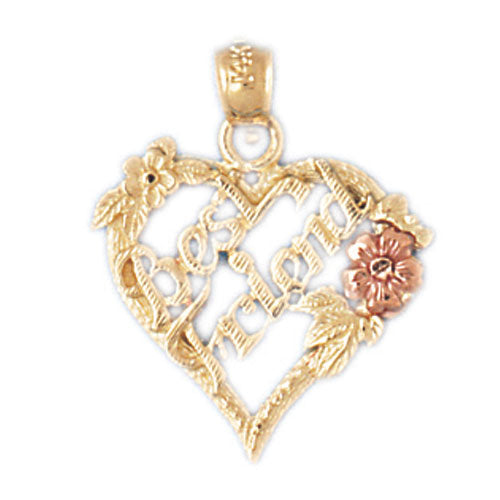 14k Gold Tri Color Heart with Best Friends Charm