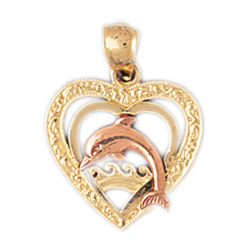 14k Gold Two Tone Dolphin Heart Charm