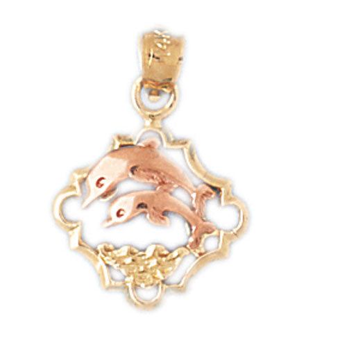 14k Gold Two Tone Heart with Dolphin Charm