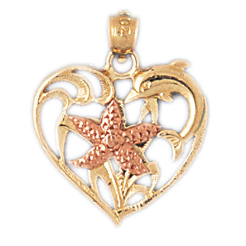 14k Gold Two Tone Heart with Starfish Charm