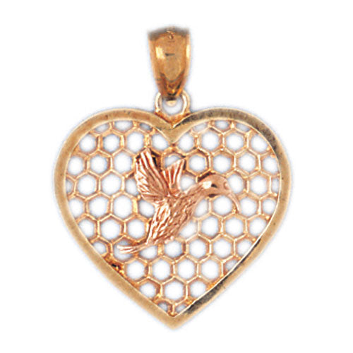 14k Gold Two Tone Heart with Hummingbird Charm
