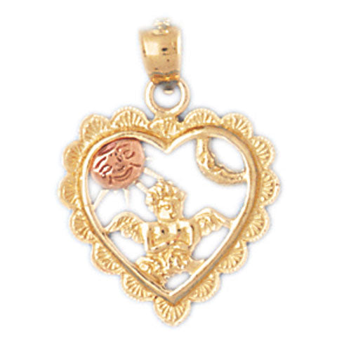 14k Gold Two Tone Heart with Flower Charm