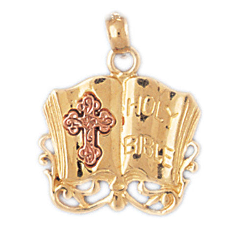 14k Gold Two Tone Holy Bible with Cross Charm