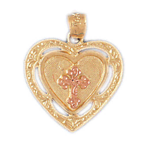 14k Gold Two Tone Heart with Cross Charm