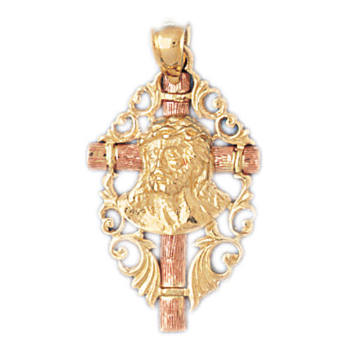 14k Gold Two Tone Cross with Jesus Charm