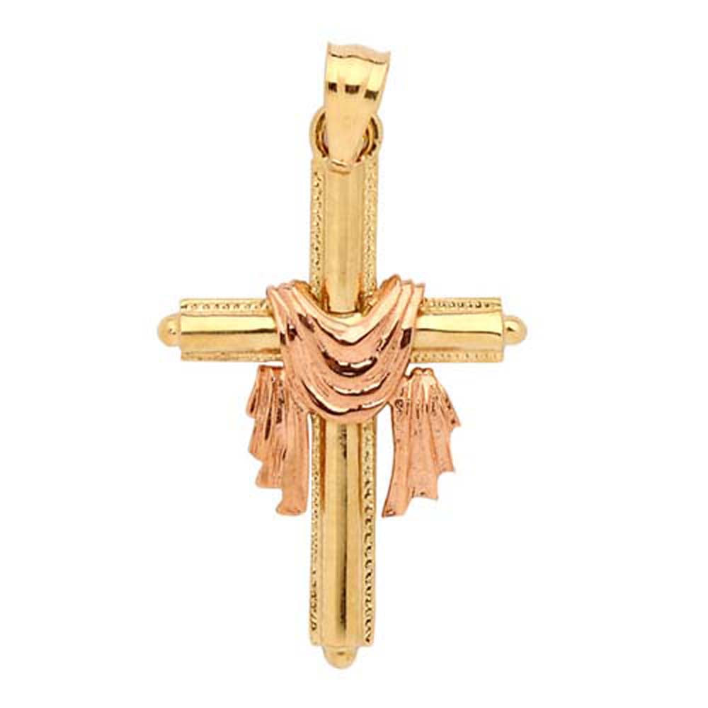 14k Gold Two Tone Cross with Shroud Charm