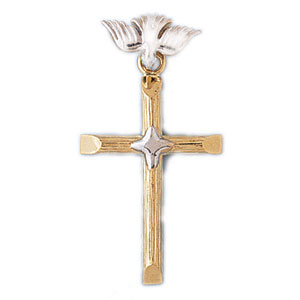 14k Gold Two Tone Cross with Dove Charm