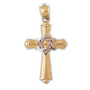 14k Gold Two Tone Cross with Star of David Charm